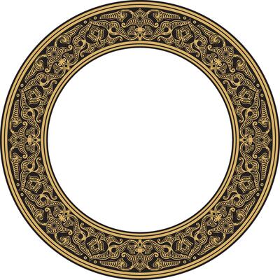 golden round oriental ornament. Arabic patterned circle of Iran, Iraq, Turkey, Syria. Persian frame, border.