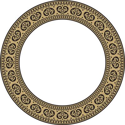 round gold and black ancient Russian ornament. Slavic border, frame. Circle, ring. Painting of the royal chambers.