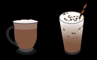 hot chocolate with cream and chocolate ice with chocolate sprinkles. happy, relaxed. black background vector