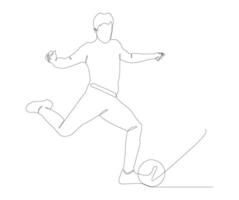 continuous line drawing of man kicking ball, celebration, document, application, website, web, mobile app, printing, banner, logo, poster design, etc. white background vector