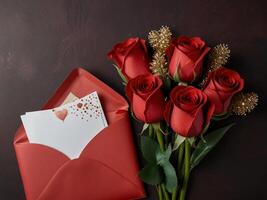 Valentine's Day flat lay composition with gift boxes and hearts on pastel pink background. Flat lay, top view. photo