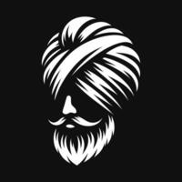 Stylized silhouette of a man with a turban and beard representing cultural heritage in a minimalist design on a black background vector