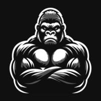 Powerful gorilla illustration with muscular build and intense expression on a black background, showcasing strength and dominance vector