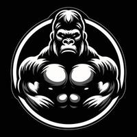 A fierce gorilla illustration showcasing strength and power in a bold black and white design against a solid background vector