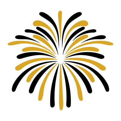 A firework with black and yellow colors. The firework is in the middle of the image