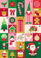A colorful Christmas calendar with a variety of festive images, including a snowman, a gingerbread man, and a Santa Claus with a variety of festive images vector