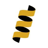 A yellow ribbon with black stripes. It is curled up. It is on a white background vector