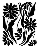 A black and white floral design with a black and white flower in the center. The flowers are arranged in a way that creates a sense of movement and flow. Scene is serene and calming vector