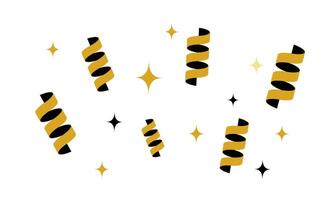 A bunch of yellow and black streamers with stars in the background. The streamers are in different sizes vector