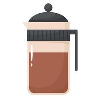 Coffee pot with coffee glass with handle and lid. Flat style. vector