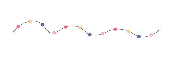 Christmas colorful multicolored lights curly string garlands simple doodle hand drawn illustration, flat style cartoon image for winter New Year holiday design vector