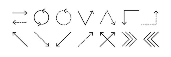 Arrow icon set with editable stroke. Cursor collection in different directions. Black element in flat style. vector