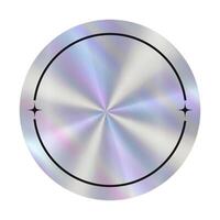 Round empty y2k Holographic sticker with lines and stars. vector