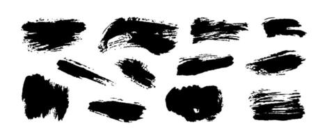 Various black brush strokes of different shapes and sizes are arranged on a white background, perfect for enhancing artistic and design projects with a modern touch vector