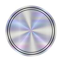 Empty round holographic sticker. Circle shape by rainbow color gradient with metallic effect. Blank emblem with double lines vector