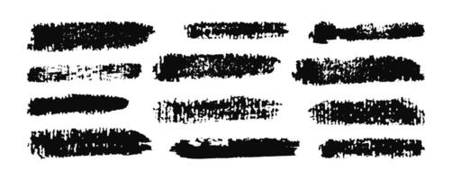 Marker black art brush set. Paintbrush strokes created with different techniques on white background. Grunge hand drawn text borders and ink frames vector