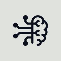 A black and white image of a brain with a circuit board vector