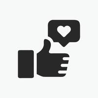 A thumbs up icon with a heart vector