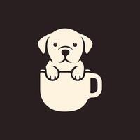 A dog sitting in a cup on a black background vector
