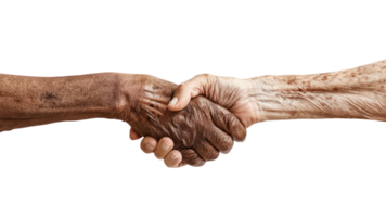 Two hands shaking hands, one of which is black and the other is white png