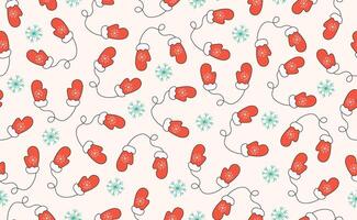 Funny Christmas seamless pattern in trendy Groovy Retro 70s y2k style. Retro style cartoon character. Cute Mittens. illustration vector