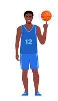 Happy black man basketball player in uniform with ball isolated on white background. illustration. vector