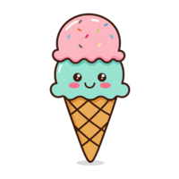 Joyful ice cream cone with a smiley face on it isolated png