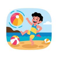 A boy playing with a beach ball on the beach vector