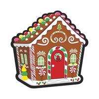 A gingerbread house sticker is shown on a white background vector