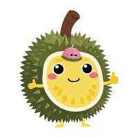 A durian fruit with a cute face and a green leaf vector