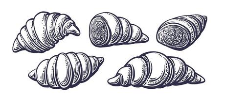 Croissant. Hand drawn set Breakfast sketch vector