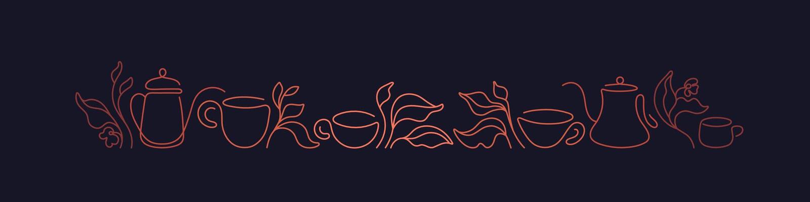 Abstract line tea, leaves, cup. Graphic art symbol