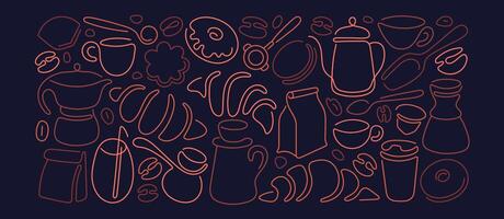 Coffee line abstract Cafe print Bean, sweet cookie vector