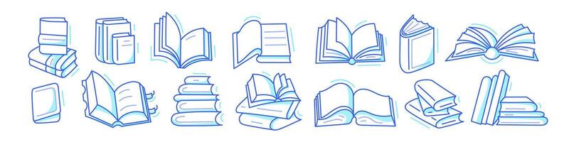 Book icon collection. Line graphic set isolated on white background. Editable stroke. Library, lesson at school, lecture for reading and study vector