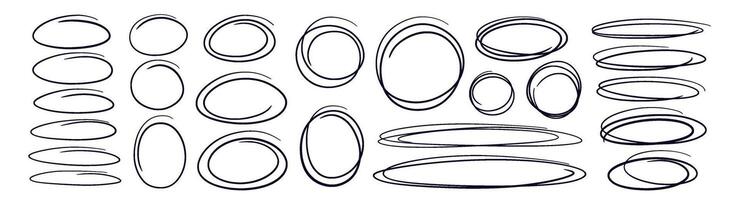 Hand drawn line ellipses and circles set Scribble vector