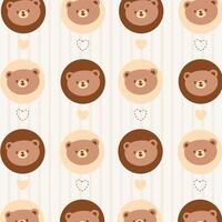 A kawaii pattern featuring cute bear faces and heart accents in a neutral color scheme. Kawaii bear head pattern with love elements on beige background. vector