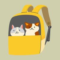 Two cats are sitting in a carrier. A backpack for transporting pets. A bag for cats. vector