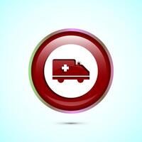 Ambulance icon design illustration. Emergency car, medicine van symbol. Red Color Round Button Design vector