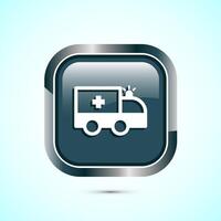 Ambulance icon design illustration. Emergency car, medicine van symbol. Gray Color Square Button Design vector