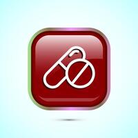 Medicine pills icon design illustration, Medical drugs icon sign. Red Color Square Button Design vector
