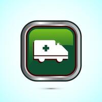 Ambulance icon design illustration. Emergency car, medicine van symbol. Green Color Square Button Design vector