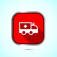 Ambulance icon design illustration. Emergency car, medicine van symbol. Red Shadow Button Design vector