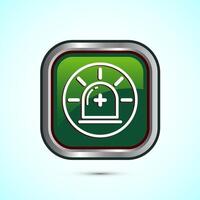 Emergency siren icon, Ambulance emergency siren sign. Green Color Square Button Design vector
