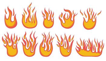 Set of flat fire icon, burning fire design element vector
