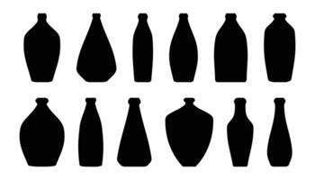 Bottles from different drinks, black silhouettes collection isolated on white. vector
