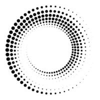 Black round halftone texture. Dotted radial swirl or tornado shape. Gradient circle. Pop art retro style. vector