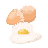 Chicken egg, fried or raw, broken eggshell in flat style. vector