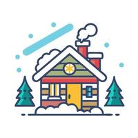 Cabin with Snow and Pine Trees Icon vector