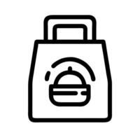 A black and white line icon of a bag with a food inside vector