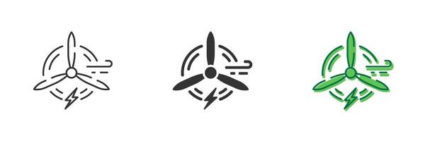 Wind Turbine Line and Silhouette Icon Set. Wind Energy Turbines for Renewable Power Generation. Wind Mill Renewable Power Pictogram. Editable Stroke. Isolated Illustration vector